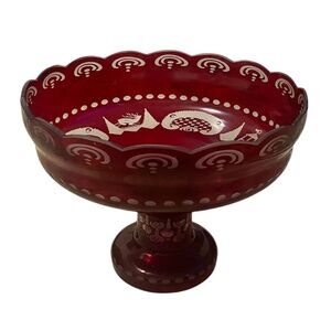 Vintage Egermann Cut To‎ Clear Epergne Ruby Red Crystal Glass Pedestal